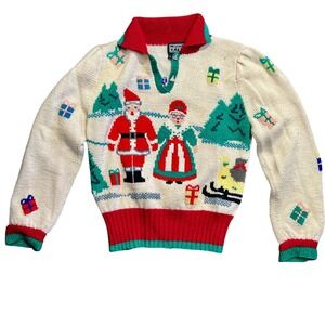 Berek Sweater Santa Mrs Claus Holiday Knit Pullover Sz small‎ Vtg Wool Hand Knit